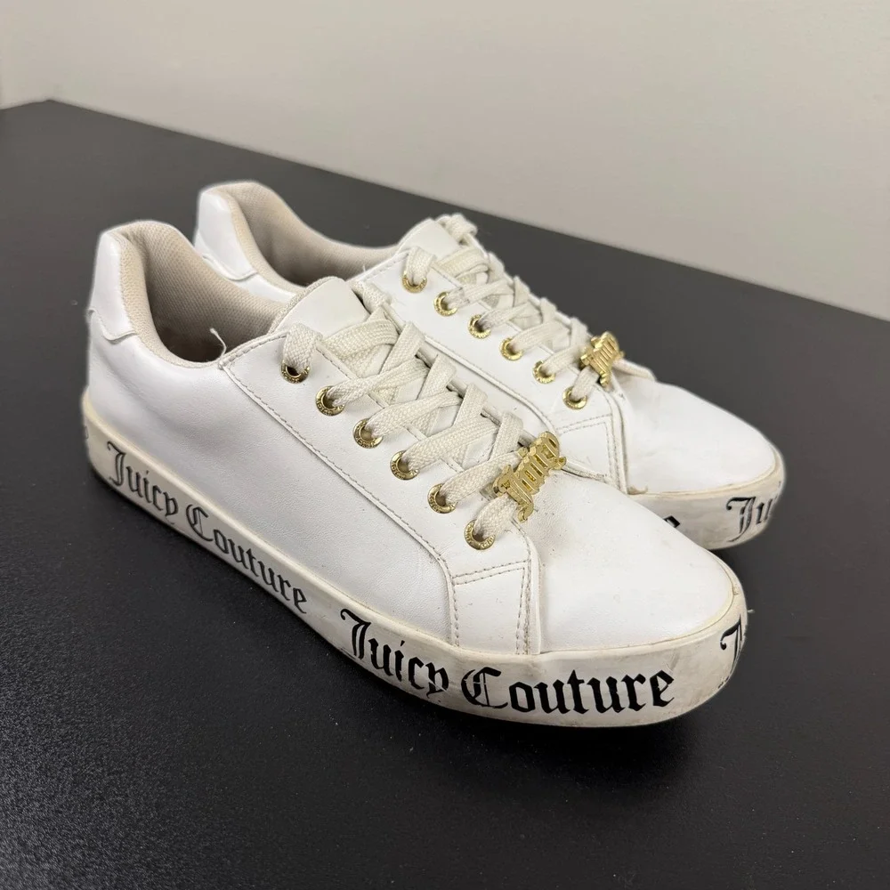 Juicy Couture JC-Chatter Shoes Womens 8M White Low Top Lace-Up Athletic Sneakers